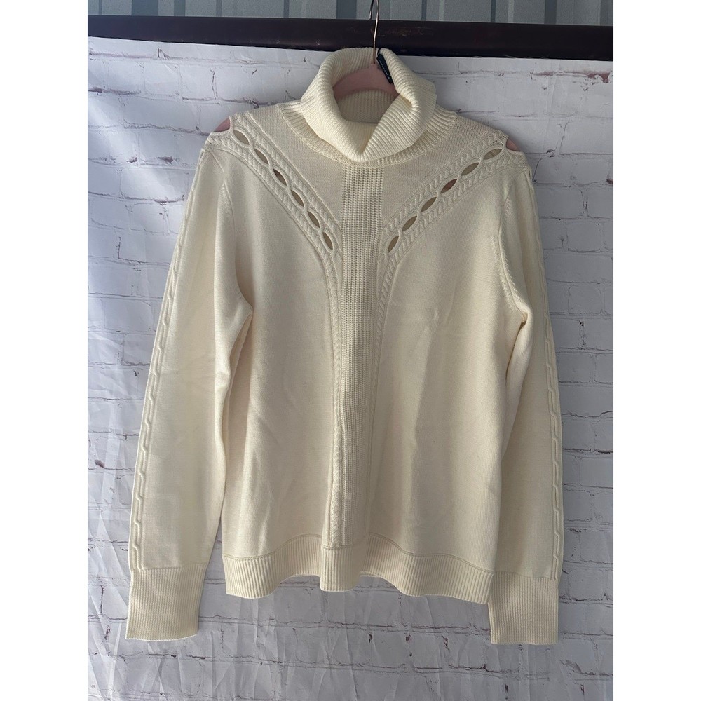 Ellie Tahari Carmelo 100% Merino Wool Sweater Antique Mock Turtle Neck NWT L